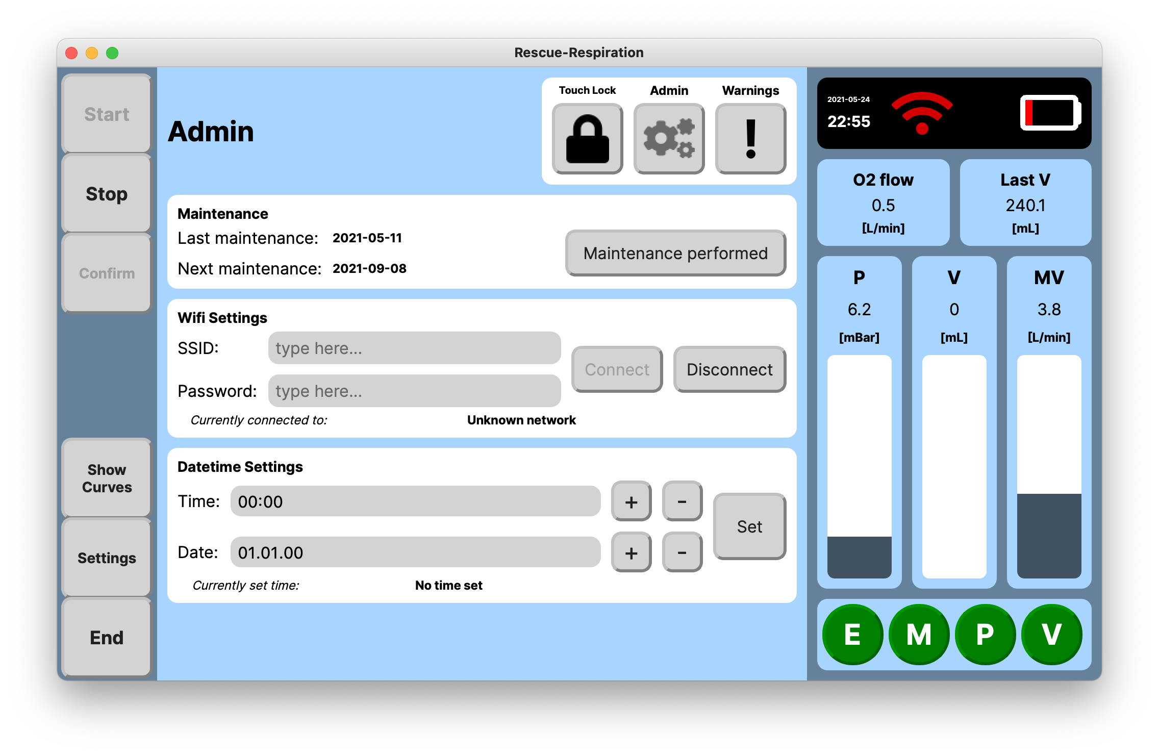 Admin View of the ventilatior GUI